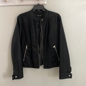 Black Faux Leather Bomber Jacket